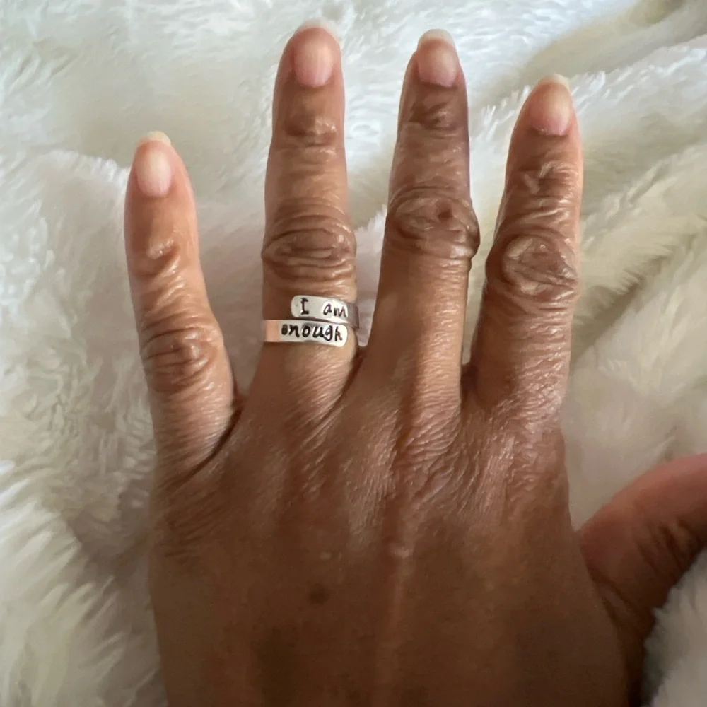 I Am Enough Adjustable Inspirational Open Ring, Silver Affirmation Band